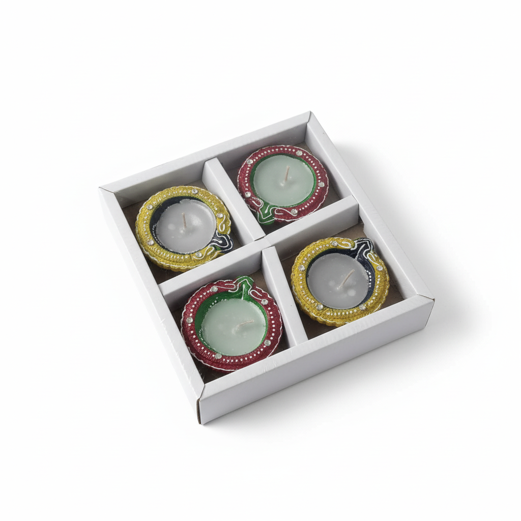 Diya Colour With Candle 4pc